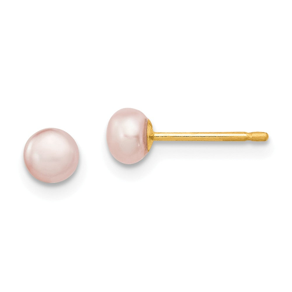 14K 4-5mm Purple Freshwater Cultured Button Pearl Stud Post Earrings Main image
