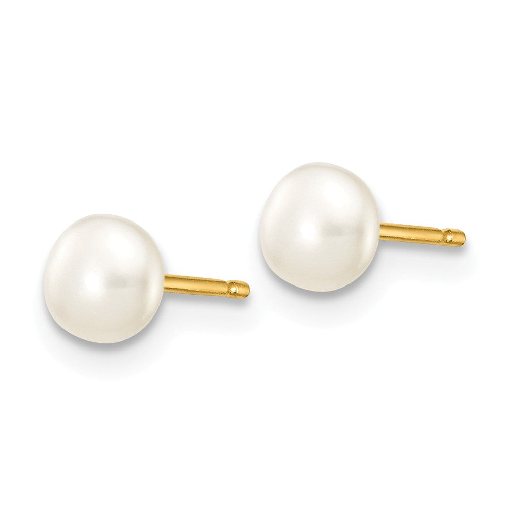 14K 4-5mm White Button Freshwater Cultured Pearl Stud Post Earrings Secondary image
