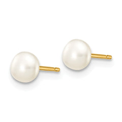 14K 4-5mm White Button Freshwater Cultured Pearl Stud Post Earrings