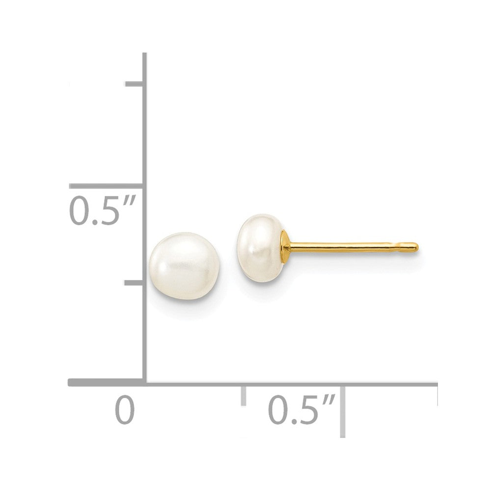 14k 4-5mm White Button Freshwater Cultured Pearl Stud Post Earrings
