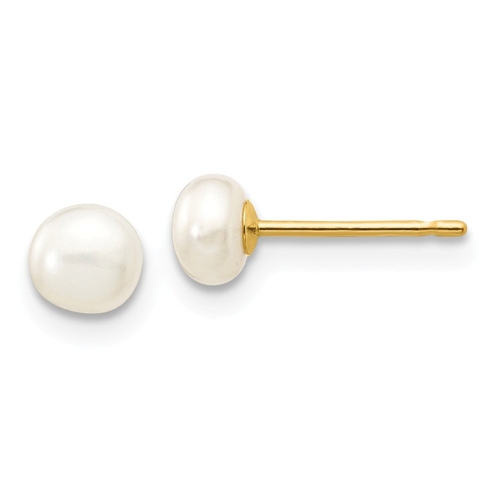 14K 4-5mm White Button Freshwater Cultured Pearl Stud Post Earrings