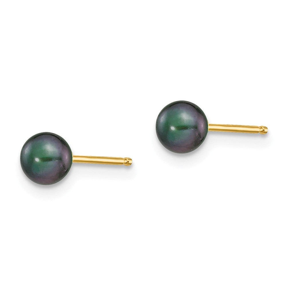 14K 4-5mm Black Round Freshwater Cultured Pearl Stud Post Earrings