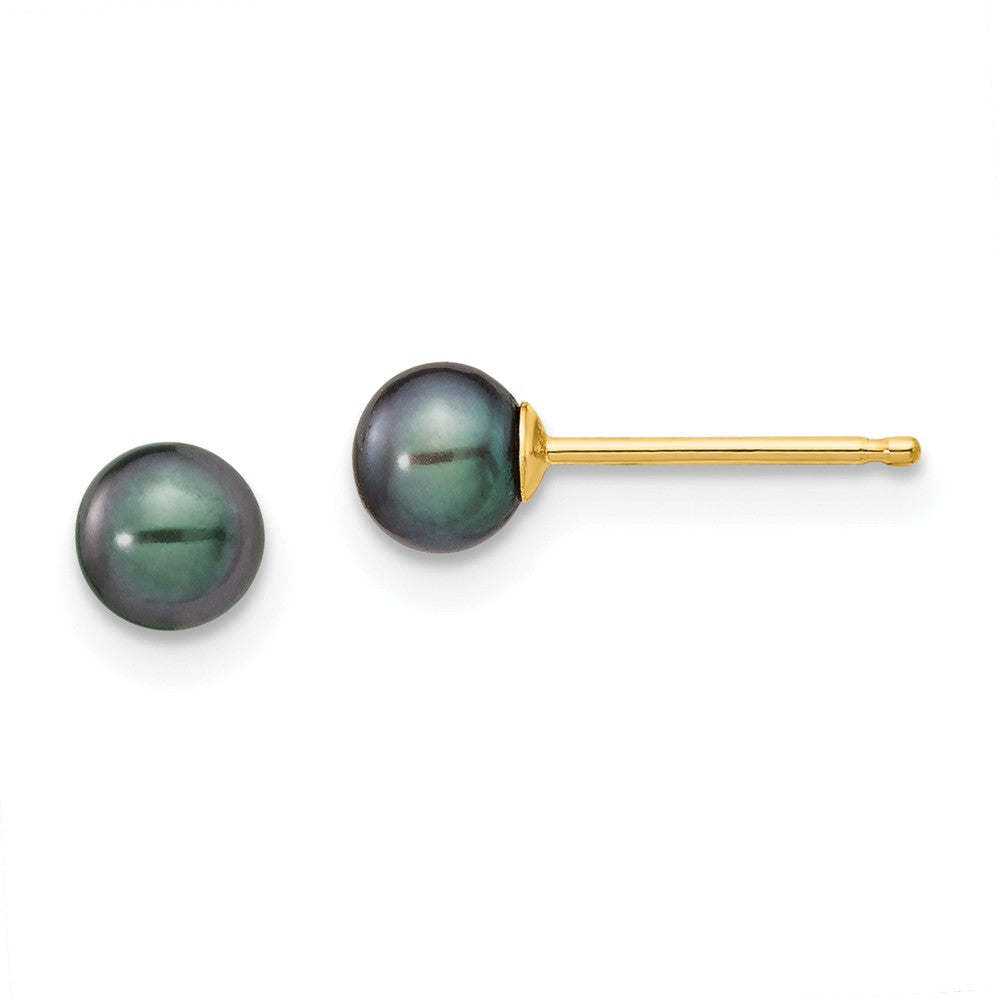 14K 4-5mm Black Round Freshwater Cultured Pearl Stud Post Earrings