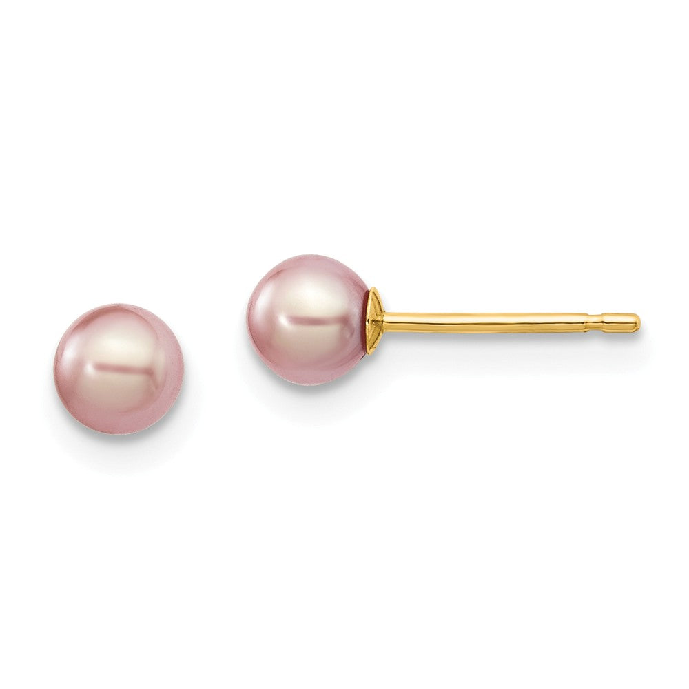 14K 4-5mm Purple Round Freshwater Cultured Pearl Stud Post Earrings Main image