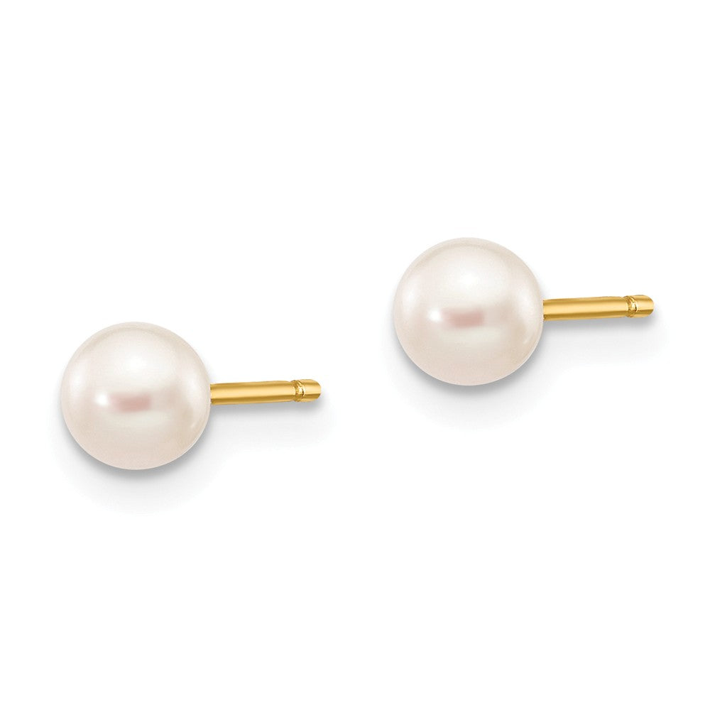 14K 4-5mm White Round Freshwater Cultured Pearl Stud Post Earrings