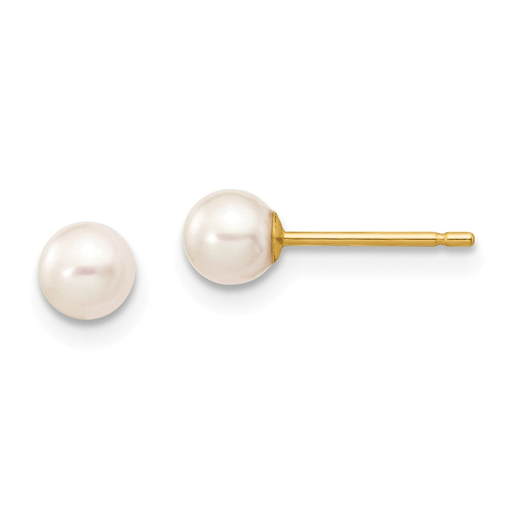 14K 4-5mm White Round Freshwater Cultured Pearl Stud Post Earrings