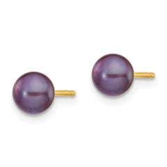 14K 5-6mm Black Button FW Cultured Pearl Stud Post Earrings