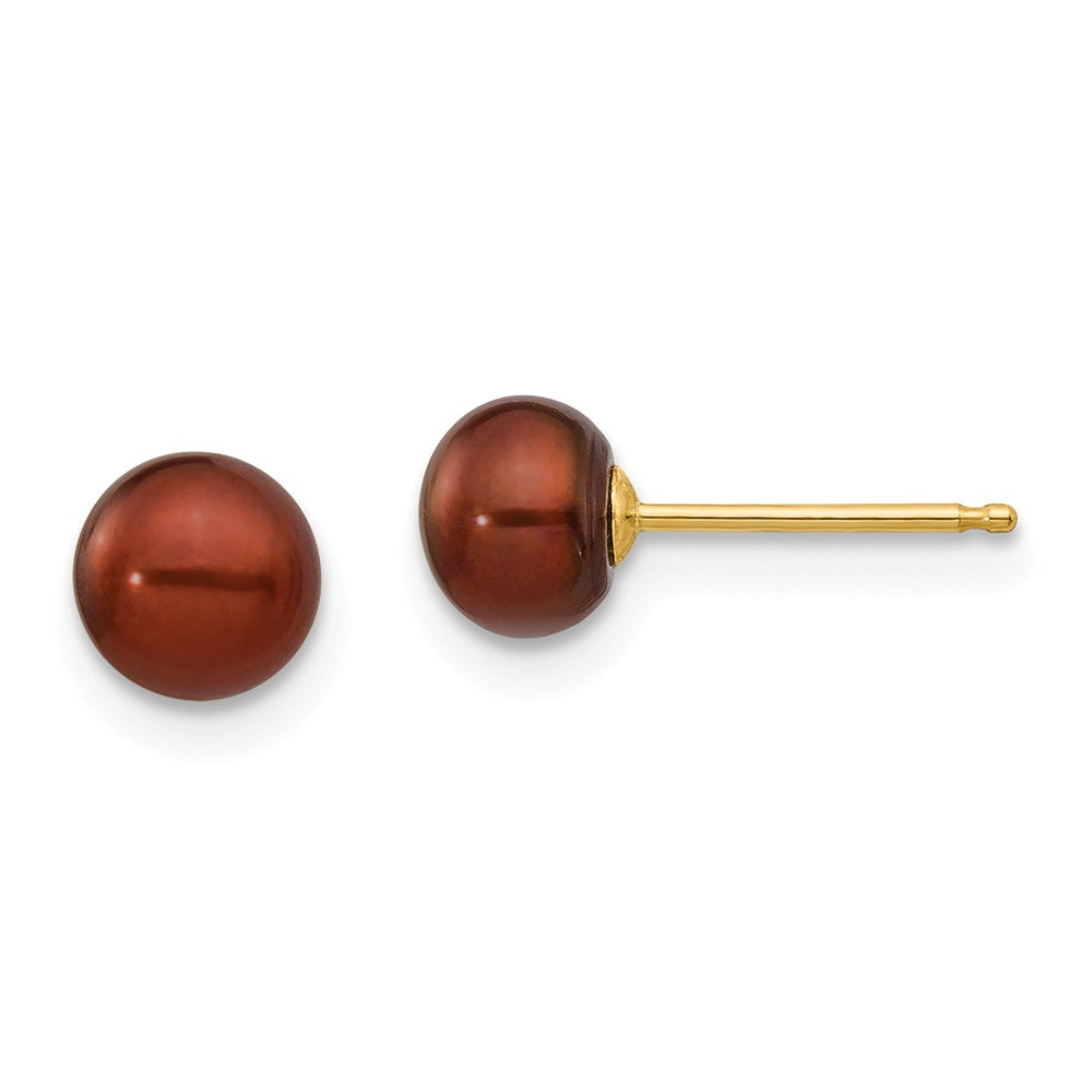 14K 5-6mm Coffee Button Freshwater Cultured Pearl Stud Post Earrings Main image
