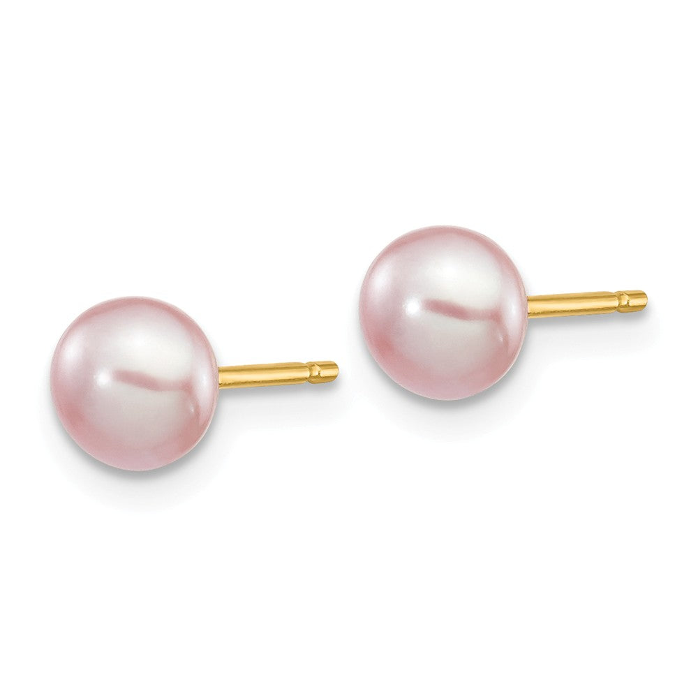 14K 5-6mm Purple Button Freshwater Cultured Pearl Stud Post Earrings Secondary image