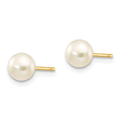 14K 5-6mm White Button Freshwater Cultured Pearl Stud Post Earrings