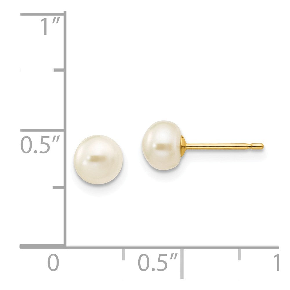 14k 5-6mm White Button Freshwater Cultured Pearl Stud Post Earrings