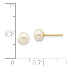 14k 5-6mm White Button Freshwater Cultured Pearl Stud Post Earrings
