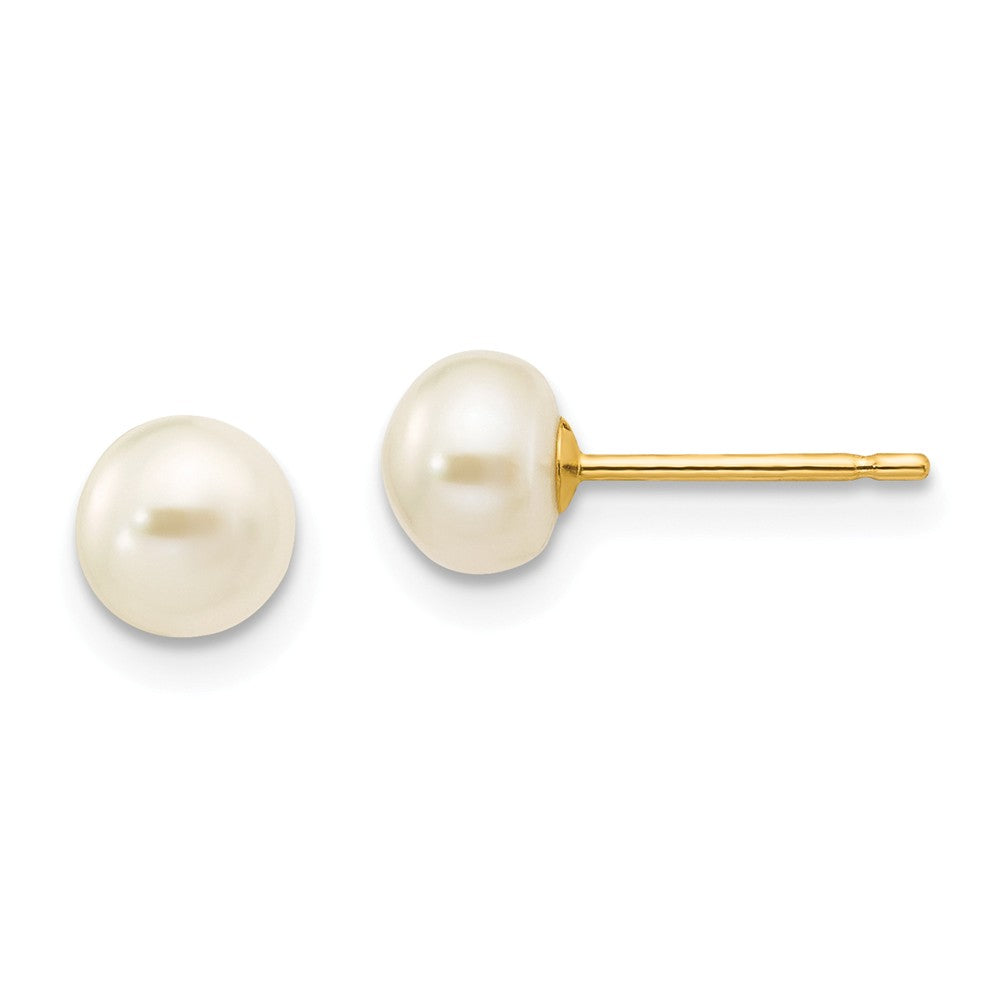 14K 5-6mm White Button Freshwater Cultured Pearl Stud Post Earrings Main image