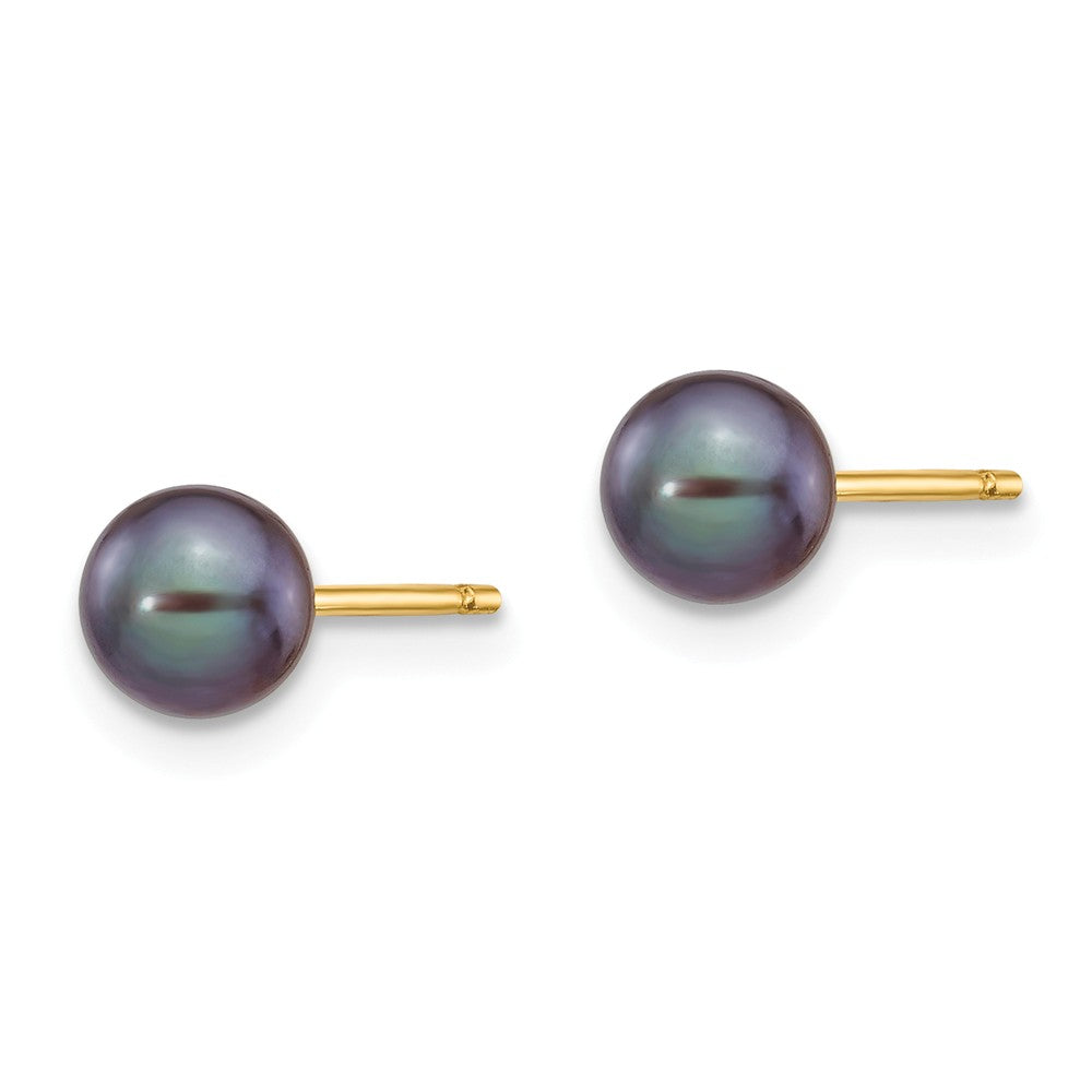 14K 5-6mm Black Round Freshwater Cultured Pearl Stud Post Earrings Secondary image