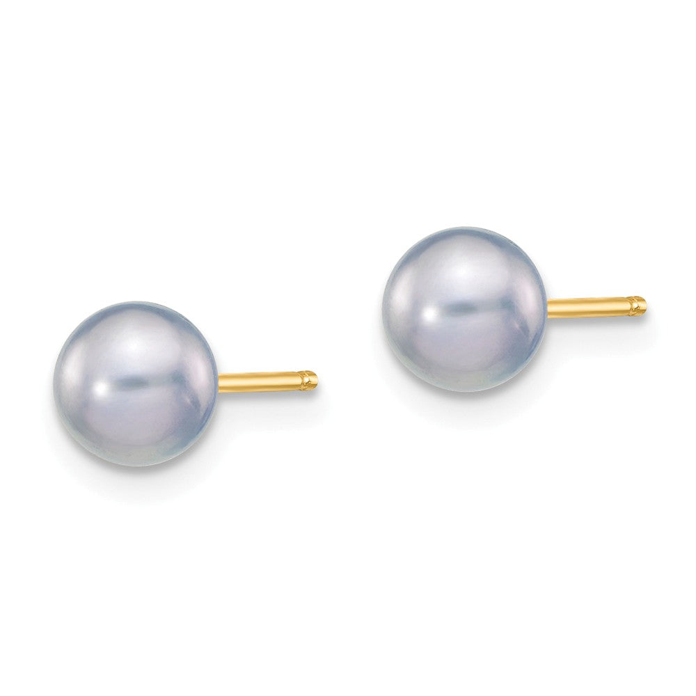 14K 5-6mm Grey Round Freshwater Cultured Pearl Stud Post Earrings Secondary image
