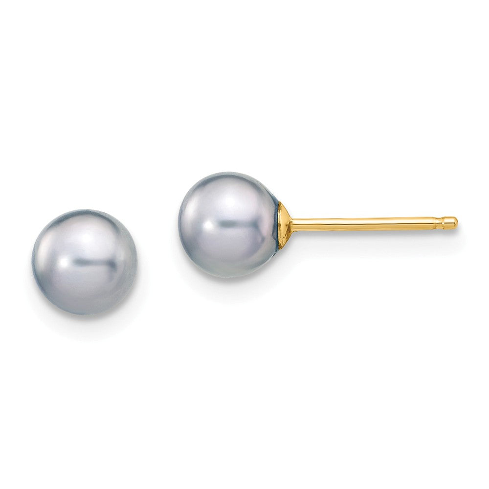 14K 5-6mm Grey Round Freshwater Cultured Pearl Stud Post Earrings Main image