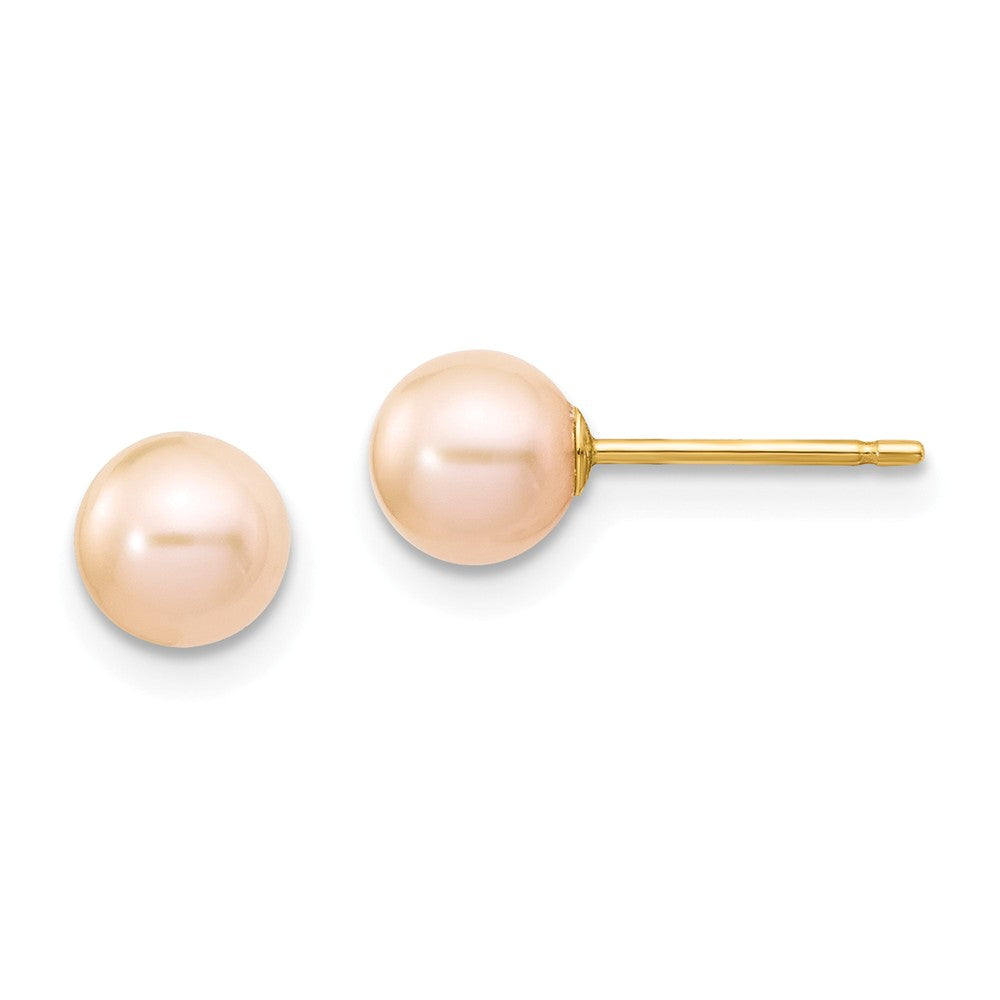 14K 5-6mm Pink Round Freshwater Cultured Pearl Stud Post Earrings Main image