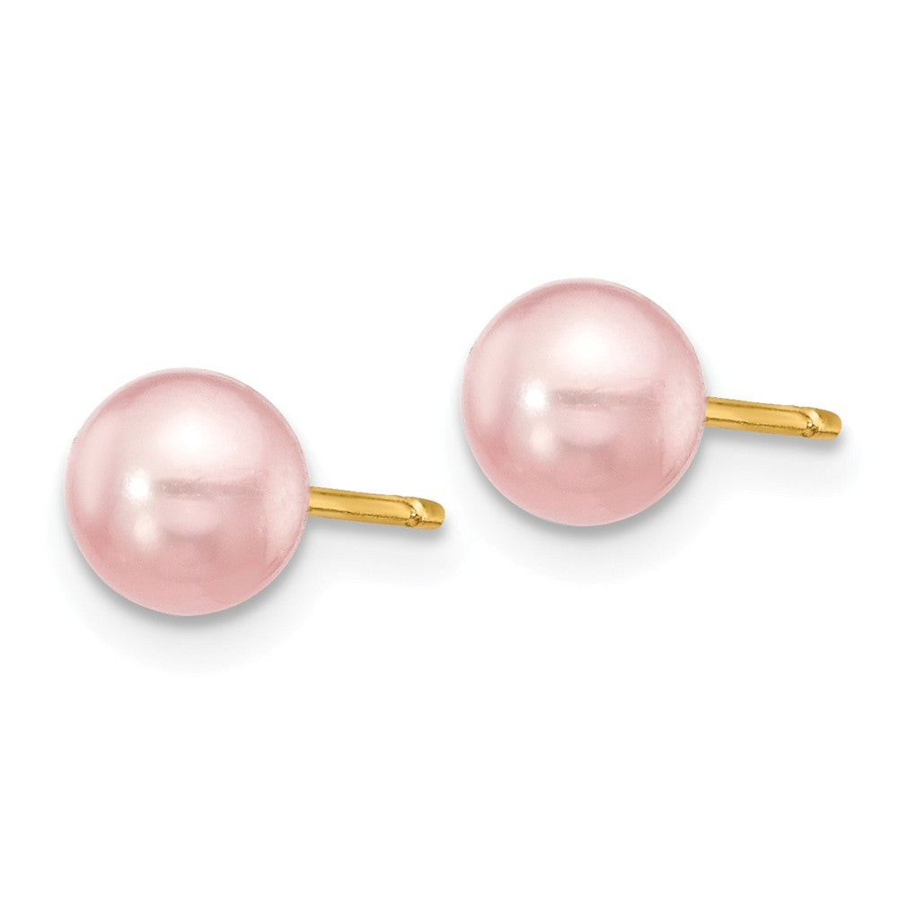 14K 5-6mm Purple Round Freshwater Cultured Pearl Stud Post Earrings Secondary image
