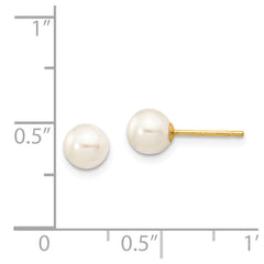 14k 5-6mm White Round Freshwater Cultured Pearl Stud Post Earrings