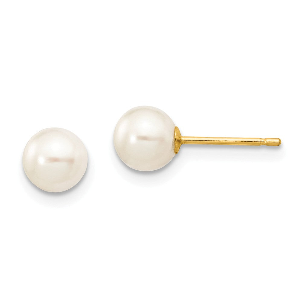 14K 5-6mm White Round Freshwater Cultured Pearl Stud Post Earrings