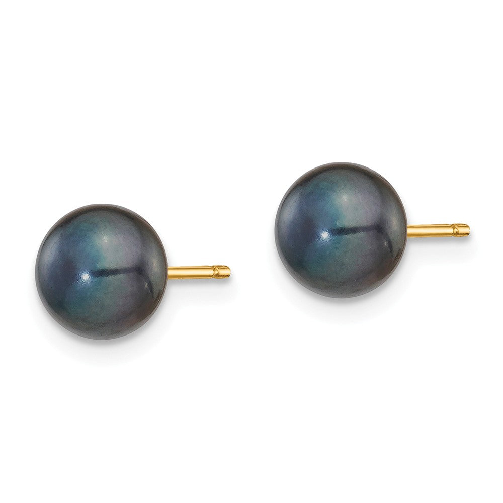 14K 6-7mm Black Button FW Cultured Pearl Stud Post Earrings Secondary image