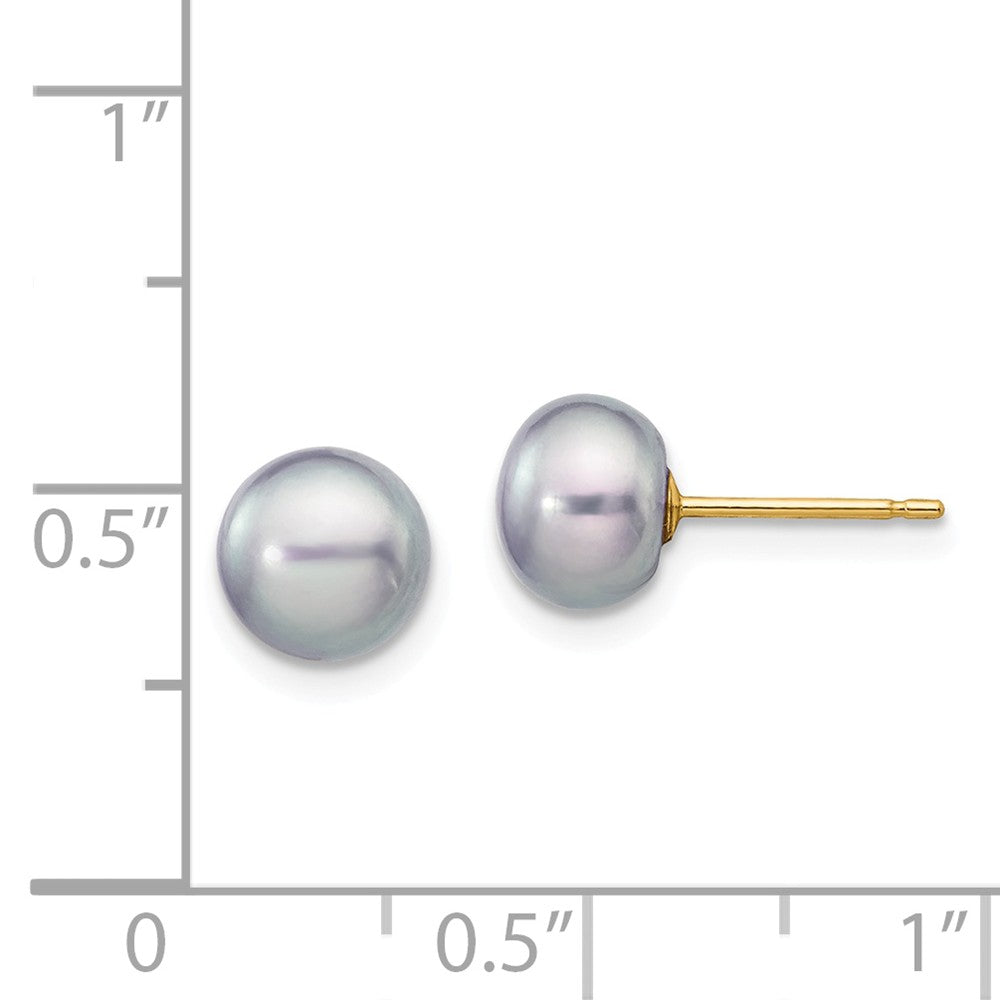 14k 6-7mm Grey Button FW Cultured Pearl Stud Post Earrings