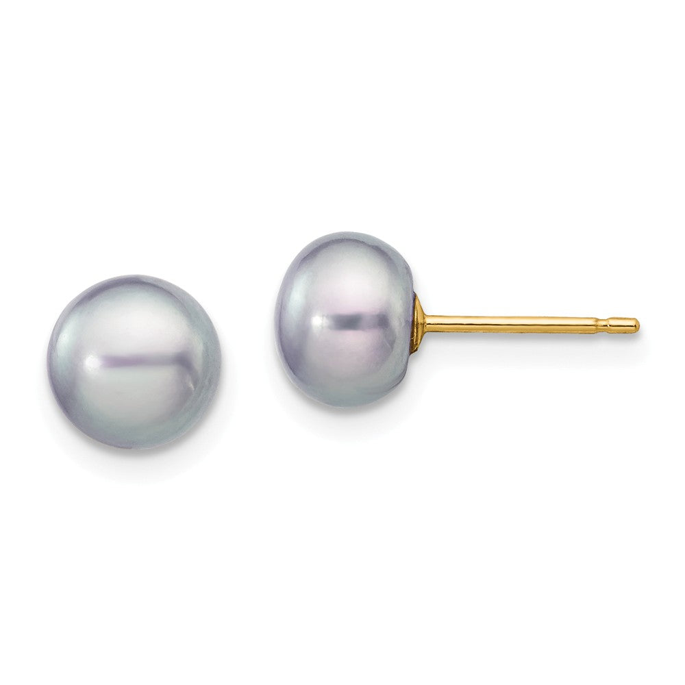 14K 6-7mm Grey Button FW Cultured Pearl Stud Post Earrings