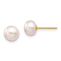 14K 6-7mm Purple Button Freshwater Cultured Pearl Stud Post Earrings