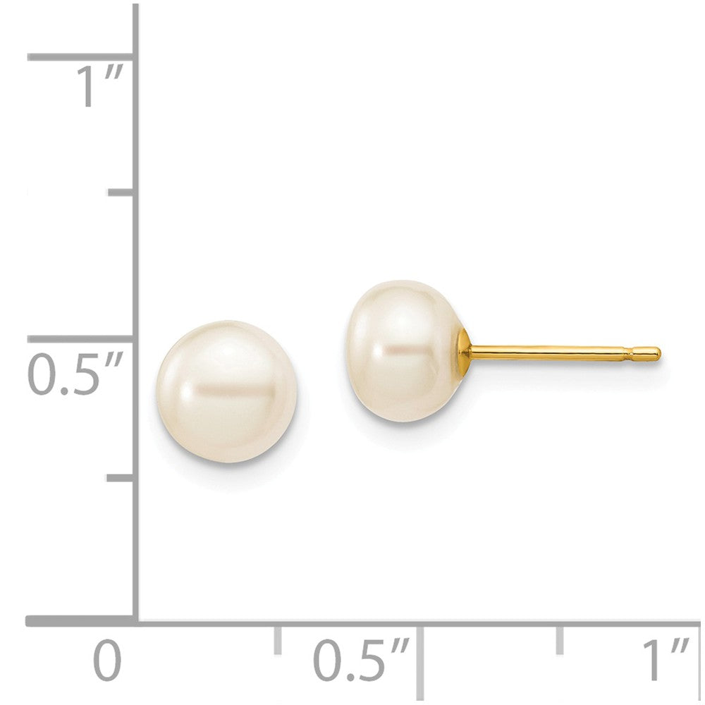 14k 6-7mm White Button Freshwater Cultured Pearl Stud Post Earrings
