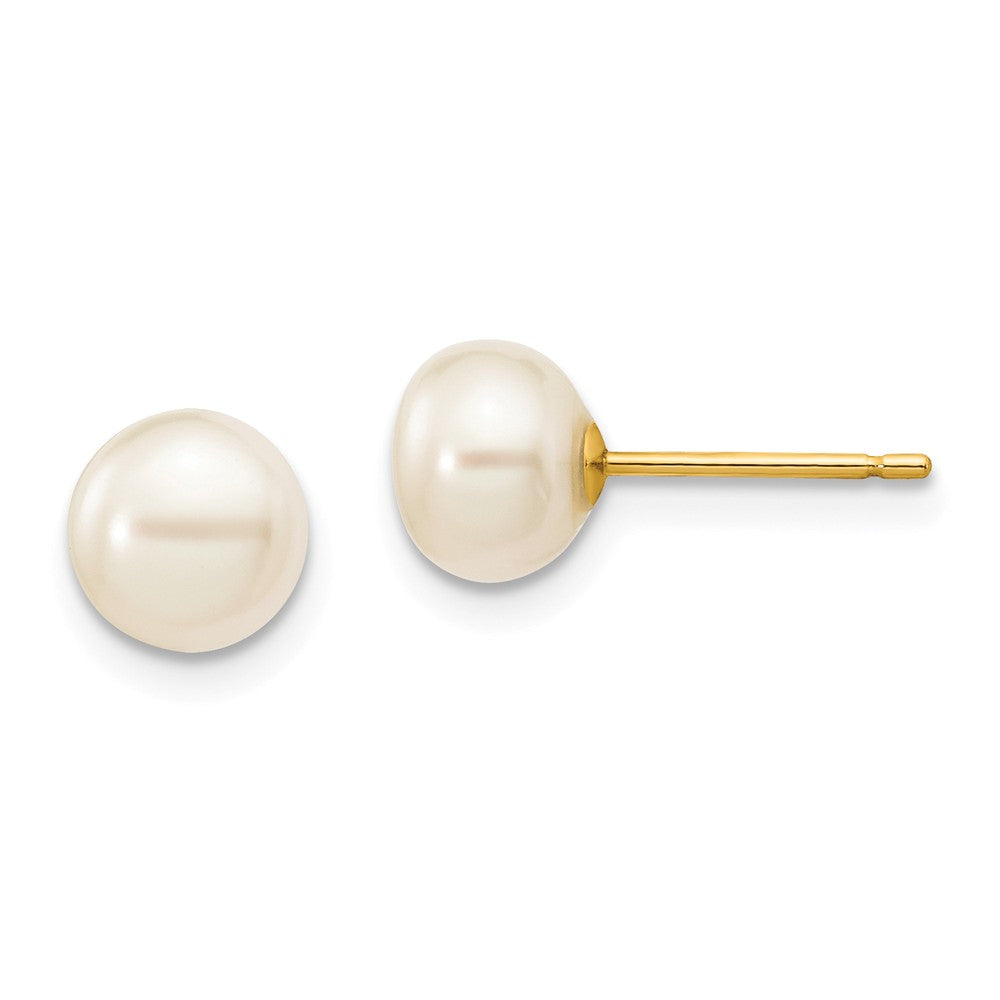 14K 6-7mm White Button Freshwater Cultured Pearl Stud Post Earrings Main image