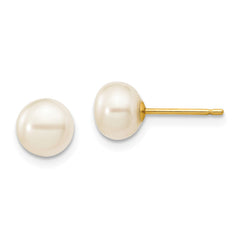 14K 6-7mm White Button Freshwater Cultured Pearl Stud Post Earrings