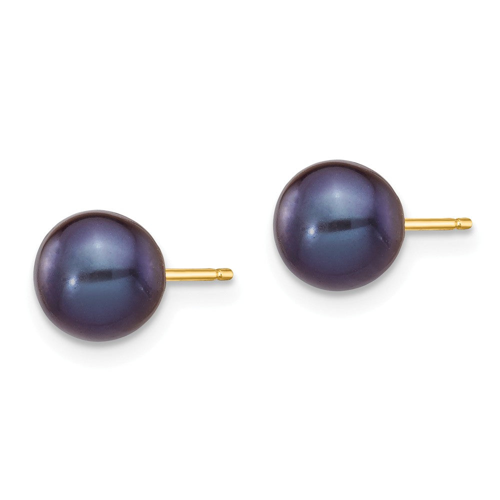 14K 6-7mm Black Round Freshwater Cultured Pearl Stud Post Earrings Secondary image