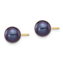 14K 6-7mm Black Round Freshwater Cultured Pearl Stud Post Earrings
