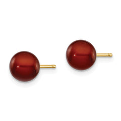 14K 6-7mm Coffee Round Freshwater Cultured Pearl Stud Post Earrings