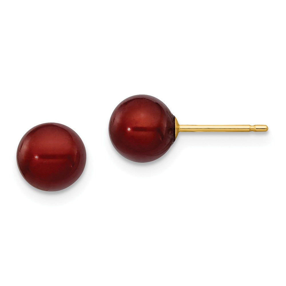 14K 6-7mm Coffee Round Freshwater Cultured Pearl Stud Post Earrings Main image