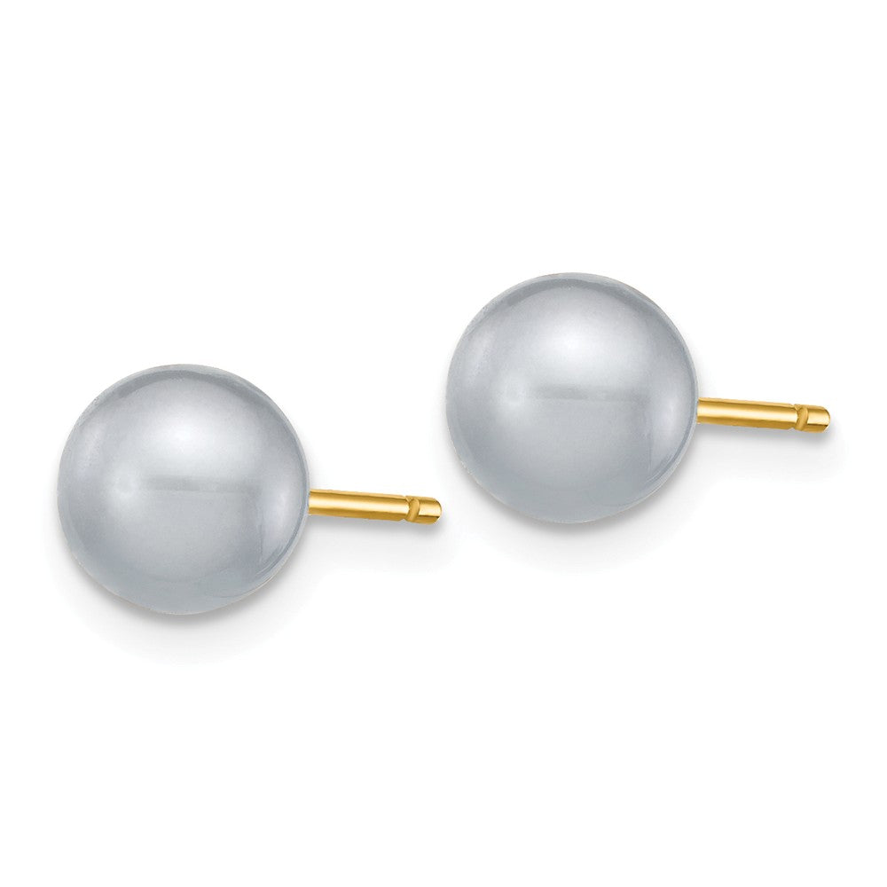 14K 6-7mm Grey Round Freshwater Cultured Pearl Stud Post Earrings Secondary image
