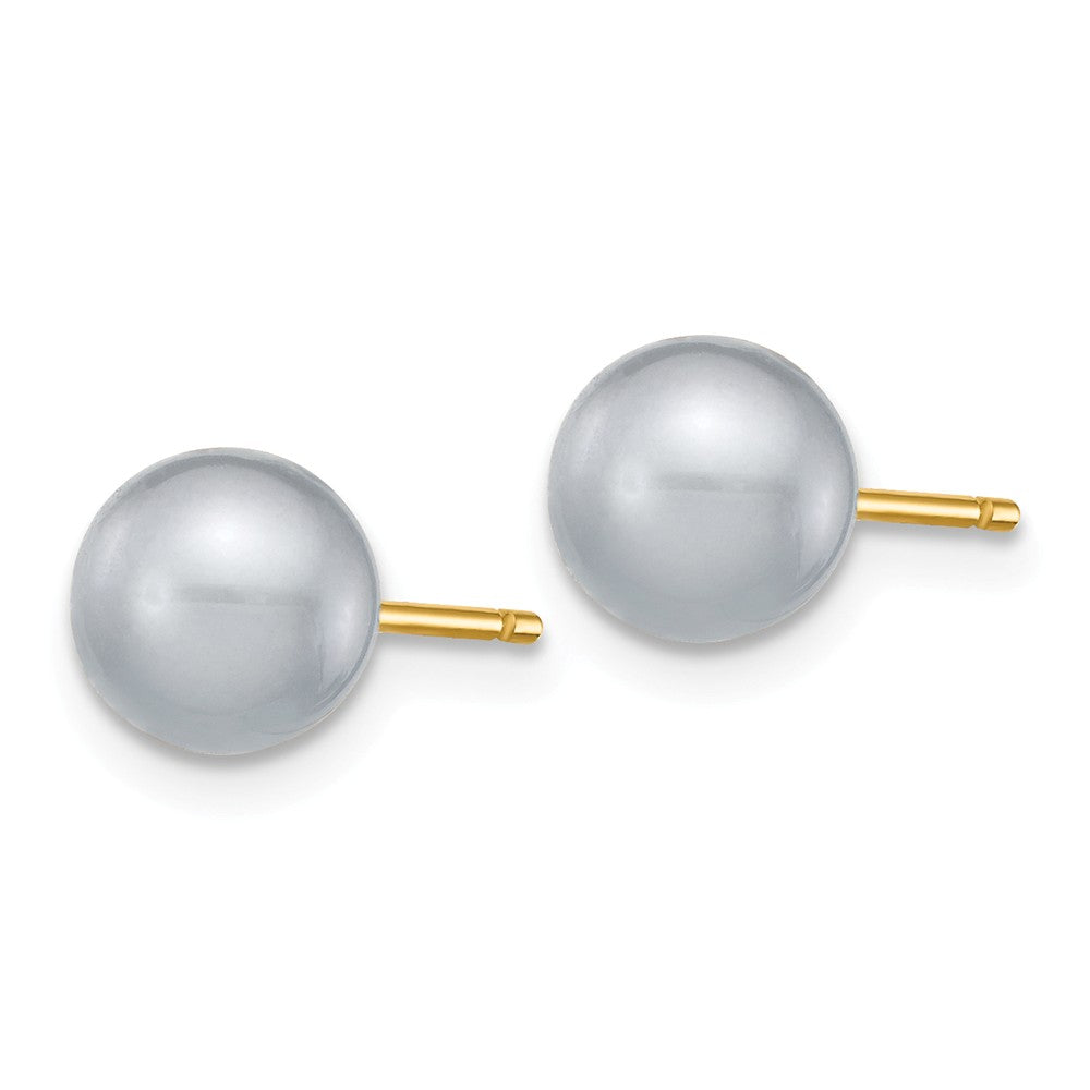 14K 6-7mm Grey Round Freshwater Cultured Pearl Stud Post Earrings