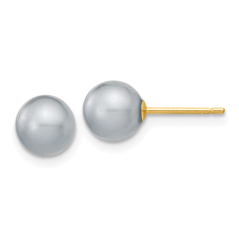 14K 6-7mm Grey Round Freshwater Cultured Pearl Stud Post Earrings