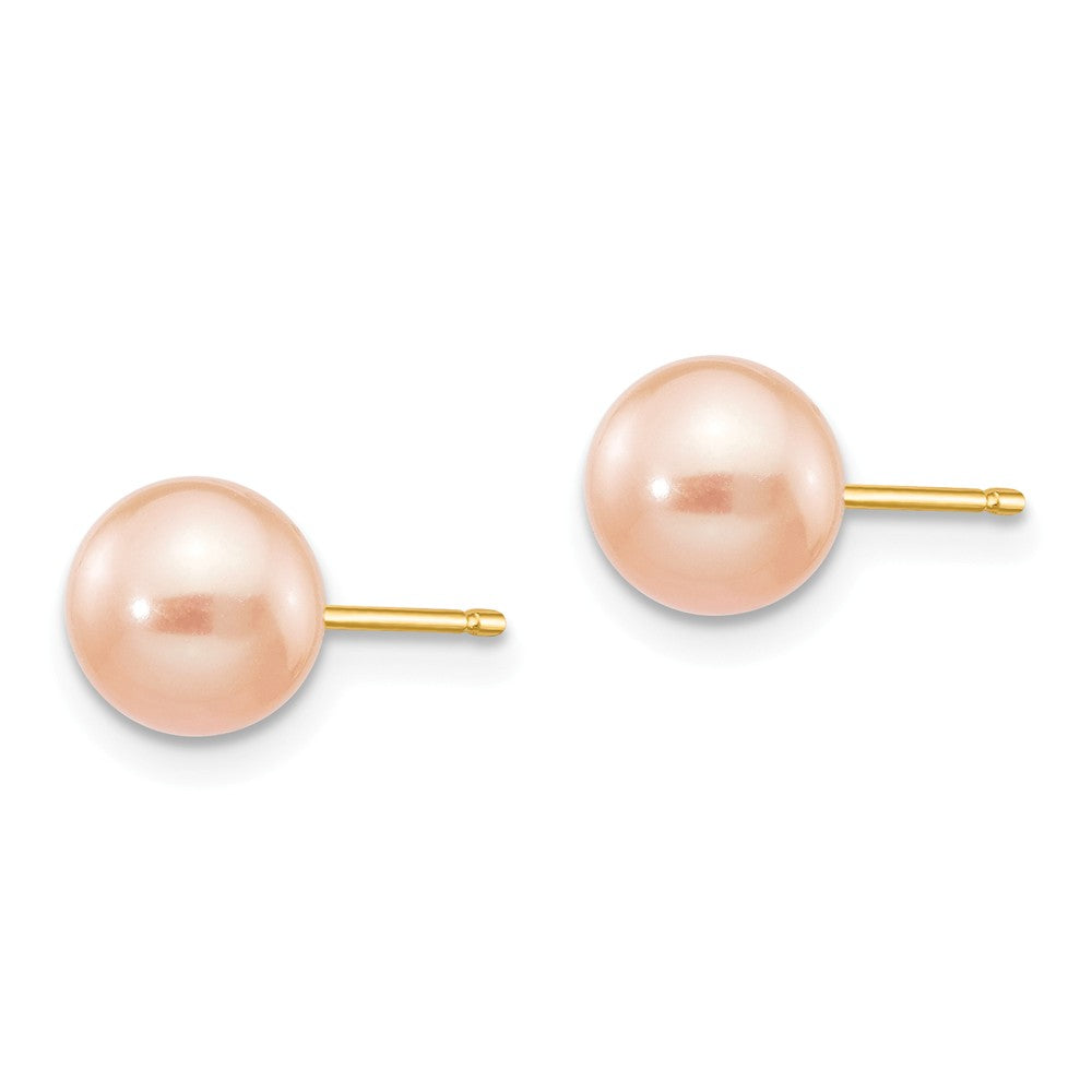 14K 6-7mm Pink Round Freshwater Cultured Pearl Stud Post Earrings Secondary image