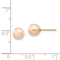 14k 6-7mm Pink Round Freshwater Cultured Pearl Stud Post Earrings