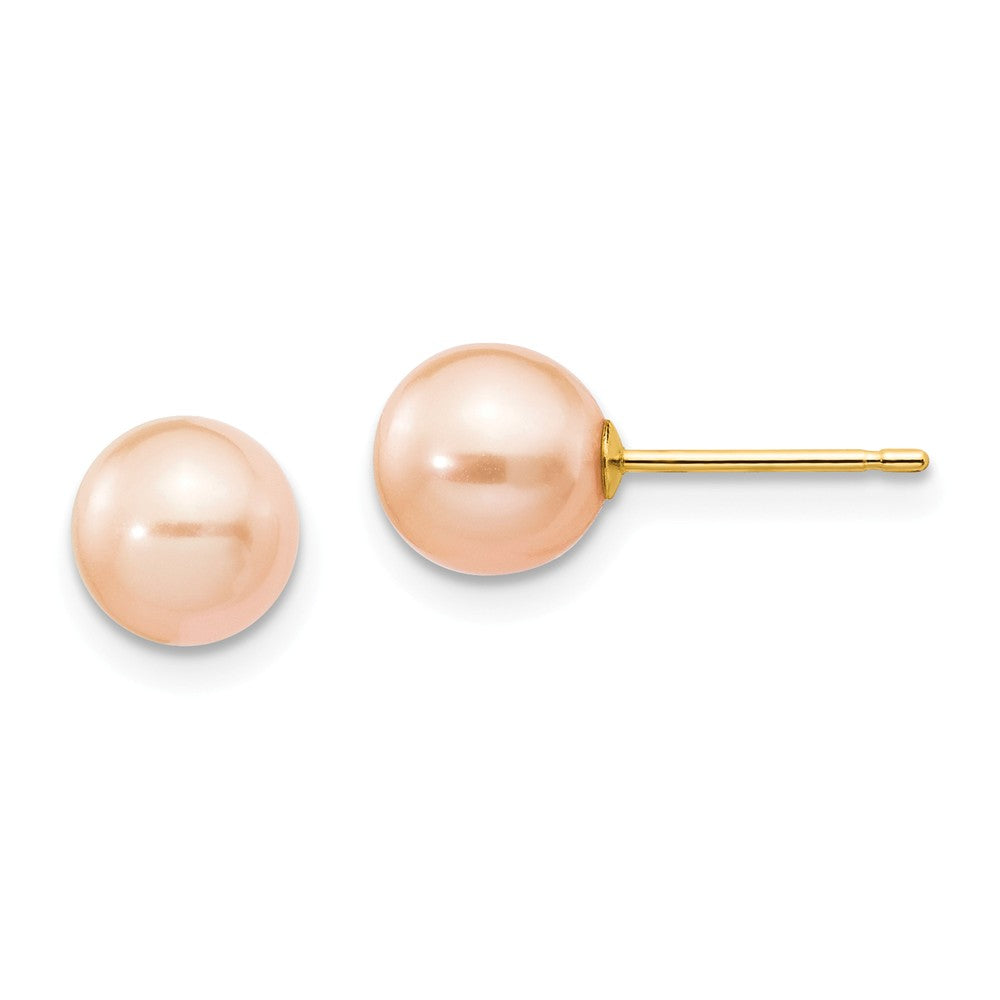 14K 6-7mm Pink Round Freshwater Cultured Pearl Stud Post Earrings Main image