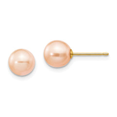 14K 6-7mm Pink Round Freshwater Cultured Pearl Stud Post Earrings