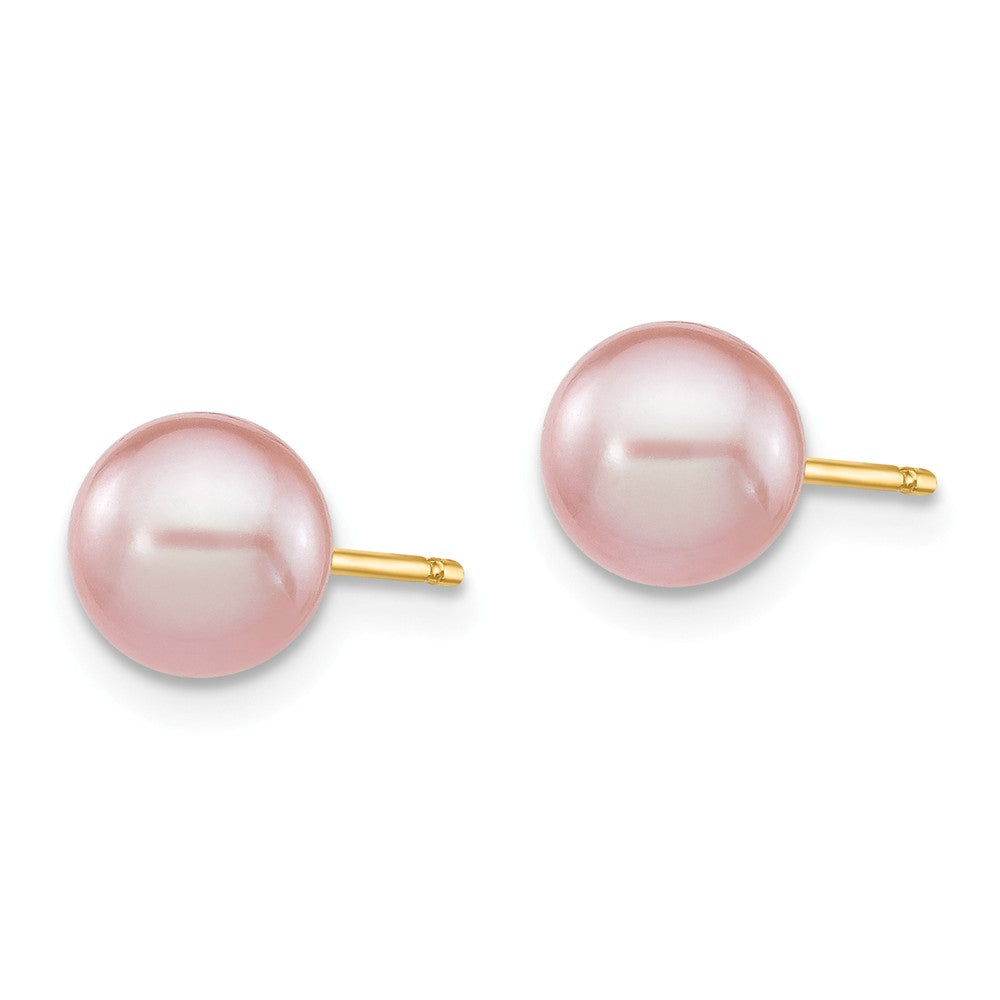 14K 6-7mm Purple Round Freshwater Cultured Pearl Stud Post Earrings Secondary image