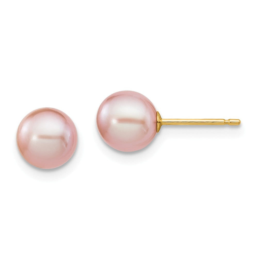 14K 6-7mm Purple Round Freshwater Cultured Pearl Stud Post Earrings Main image