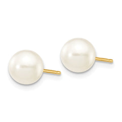 14K 6-7mm White Round Freshwater Cultured Pearl Stud Post Earrings