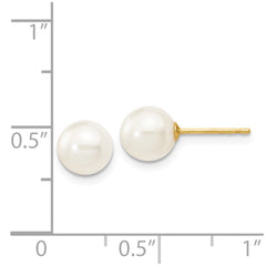 14k 6-7mm White Round Freshwater Cultured Pearl Stud Post Earrings