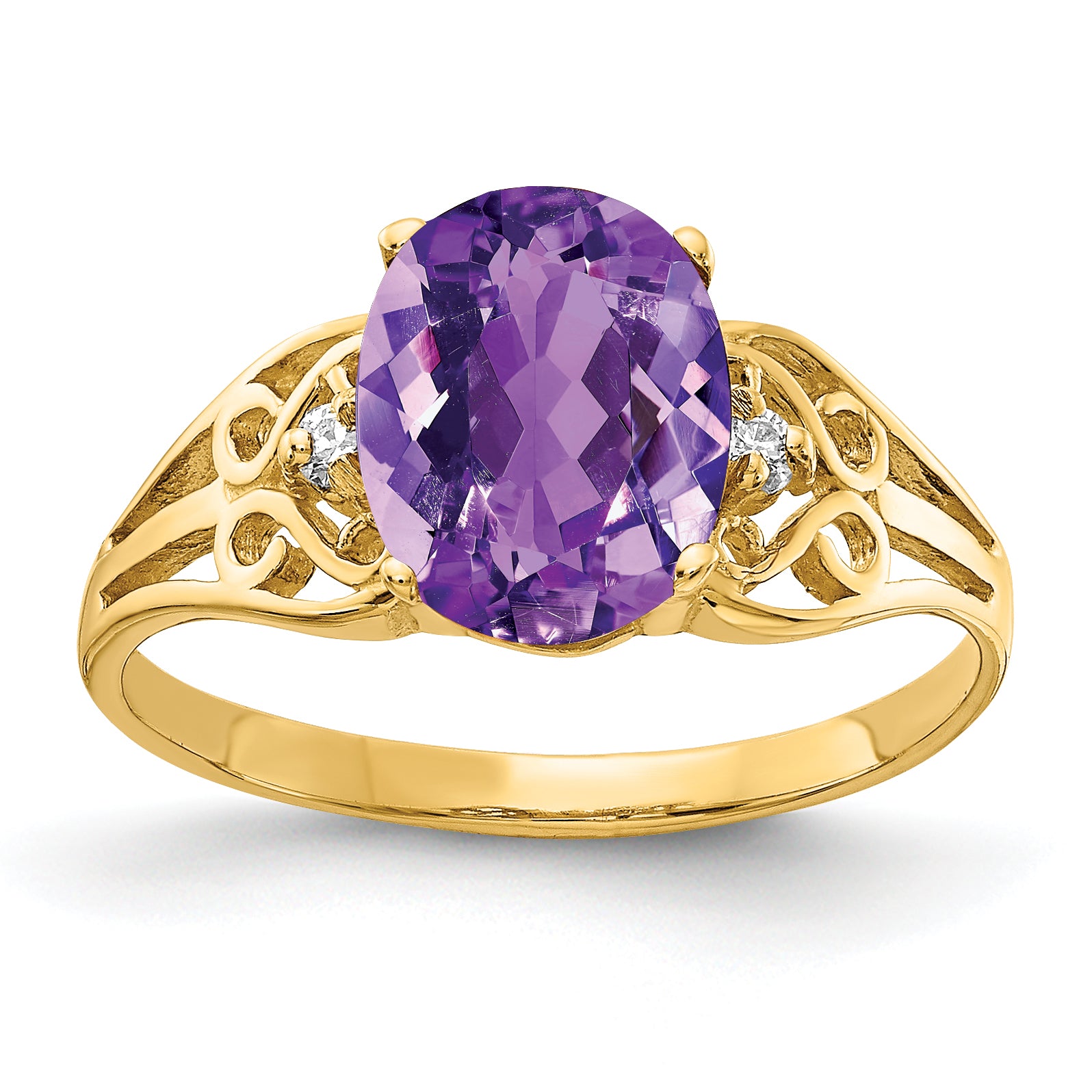 14K 9x7mm Oval Amethyst A Diamond ring