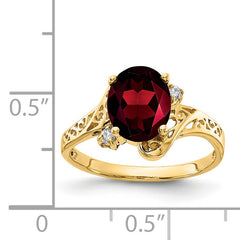 14K 9x7mm Oval Garnet A Diamond ring