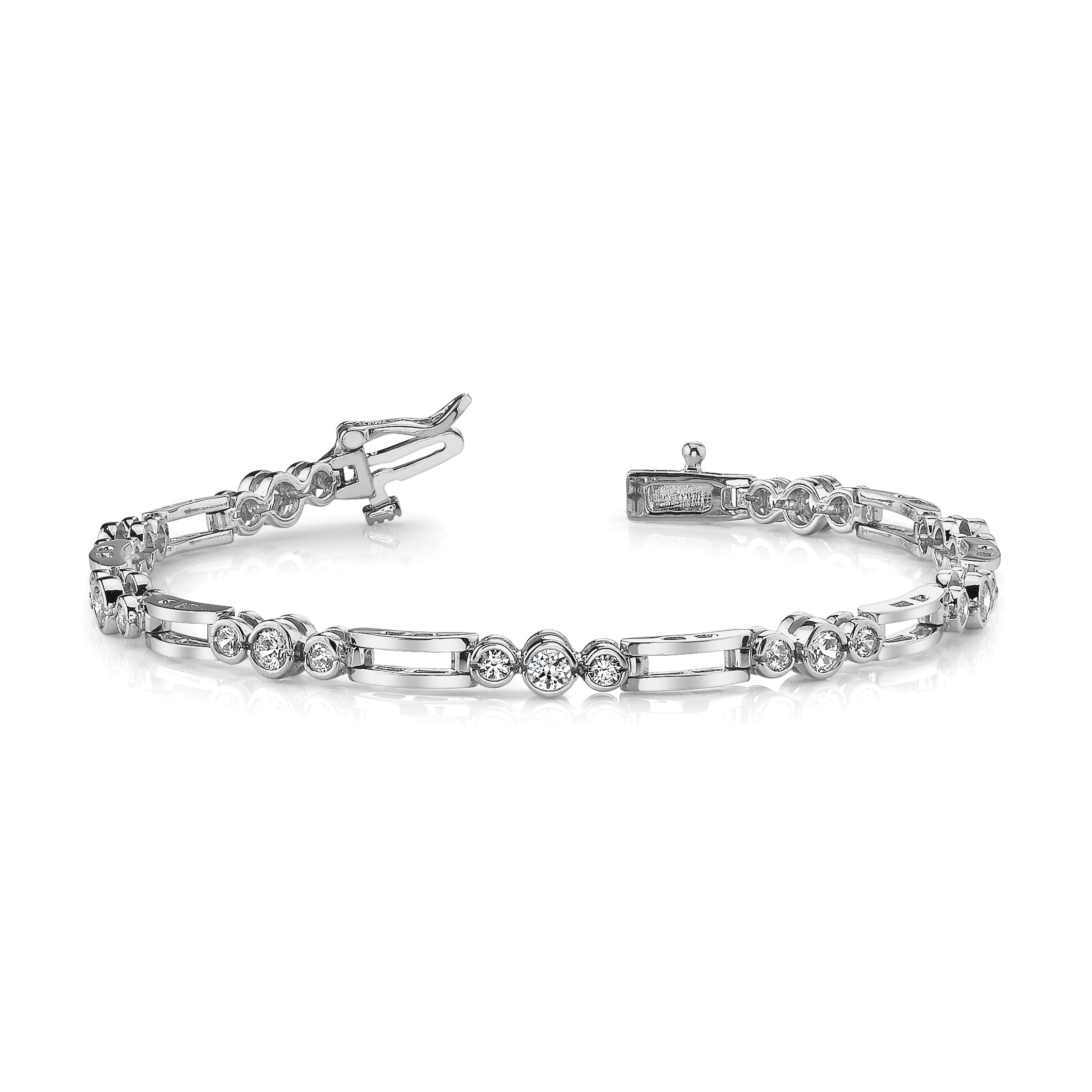 14k White Gold AA Diamond Fancy Link Tennis Bracelet