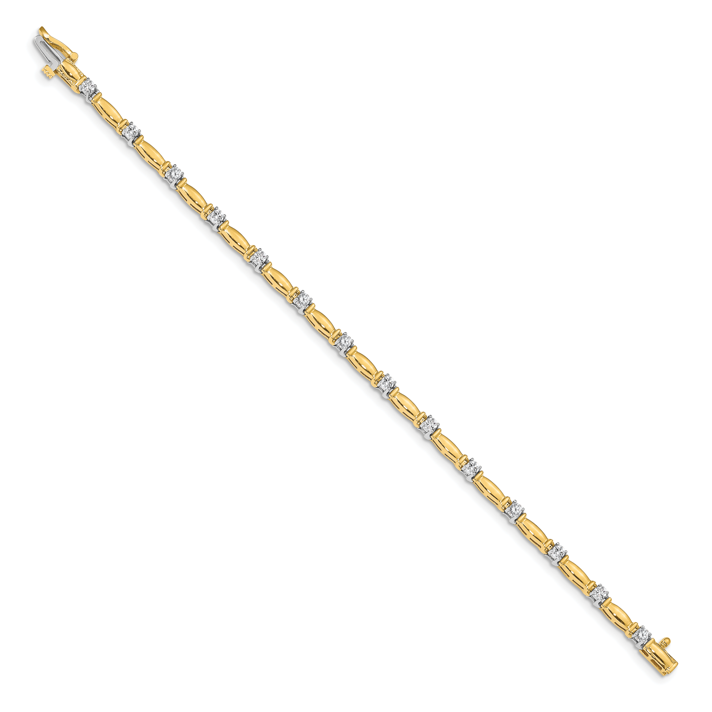 14k Two-tone AA Diamond Bar Link Tennis Bracelet Secondary image